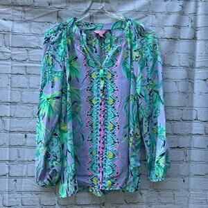 Lilly Pulitzer Blouse Silk Elsa Light Lilac Verbena Its Impawsible Engineered S